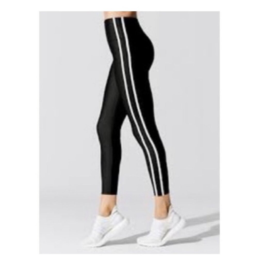 Carbon38 Black Leggings with Dual White Stripes